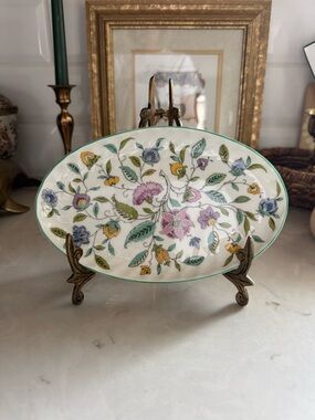 Vintage Minton Haddon Hall Green Edge Oval Tray